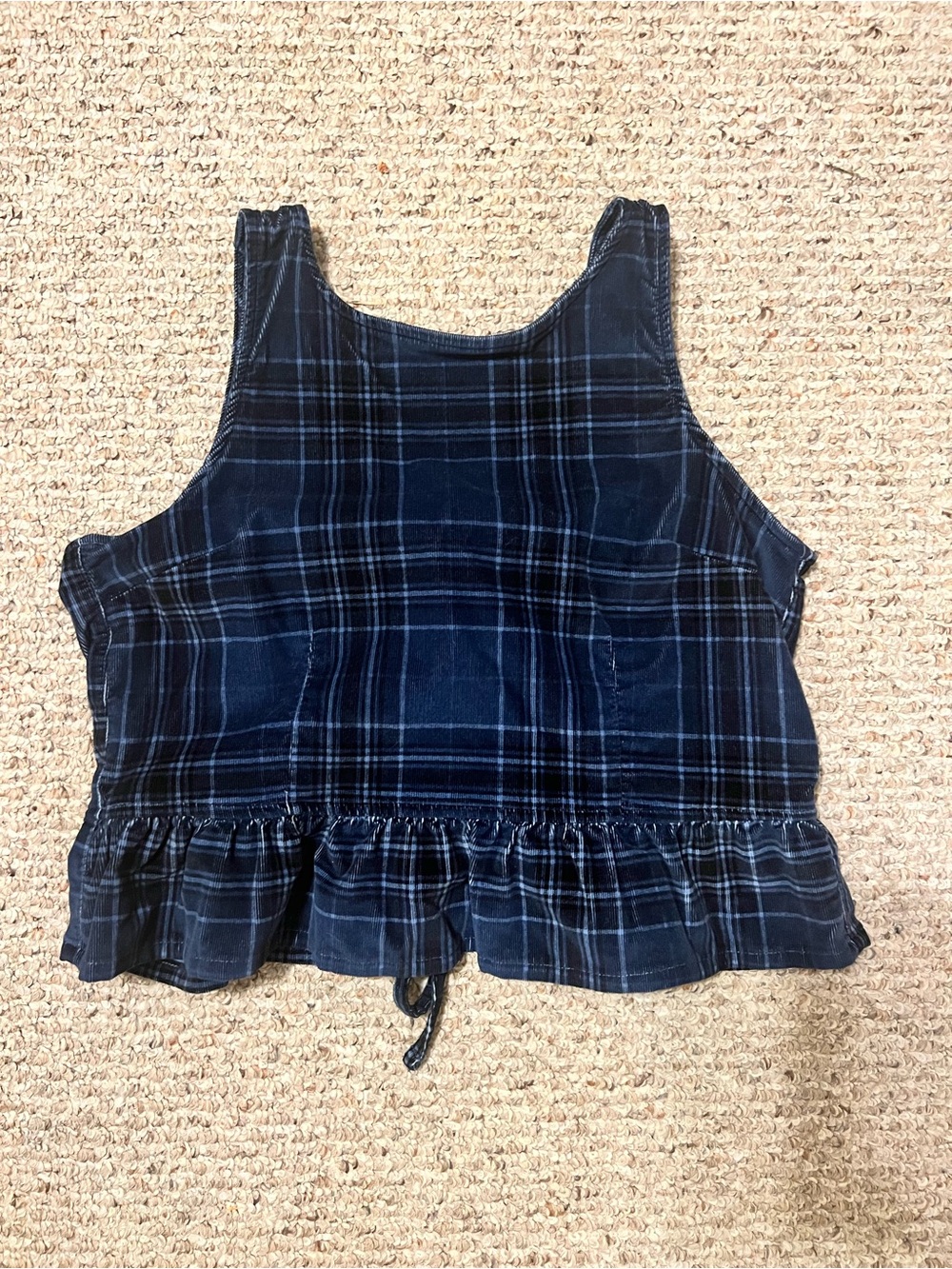 American Eagle Outfitters Navy Plaid Ruffle-Hem Tank
